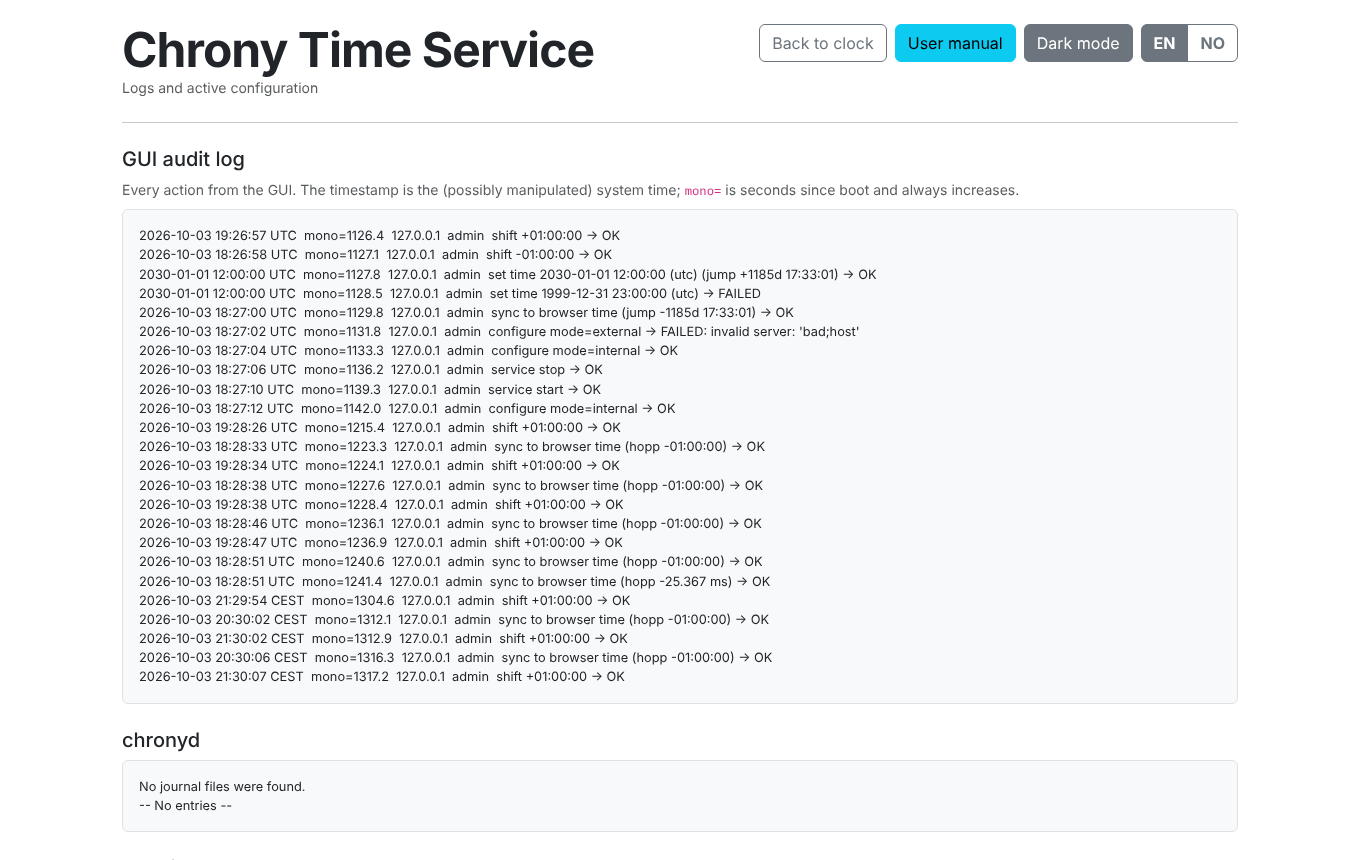 Screenshot. The logs page