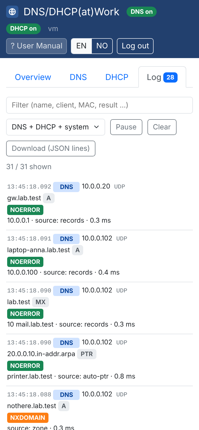 Screenshot. The log on a phone