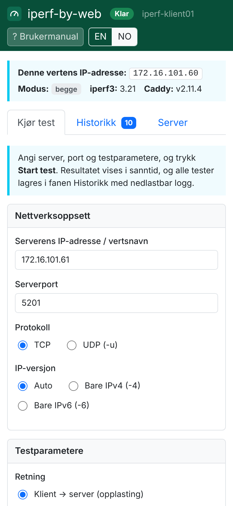 Skjermbilde. Klient: på mobil