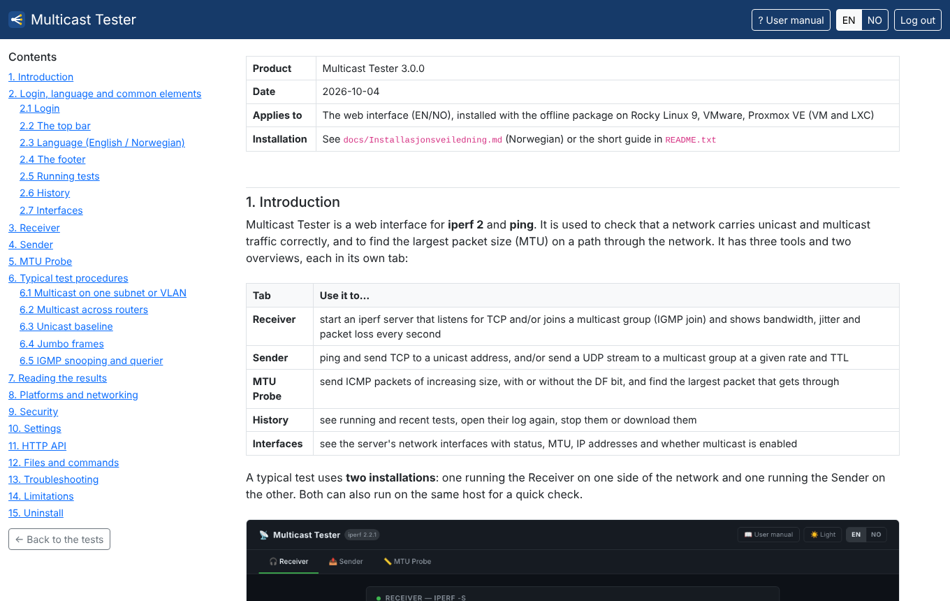 Screenshot. The user manual in the GUI
