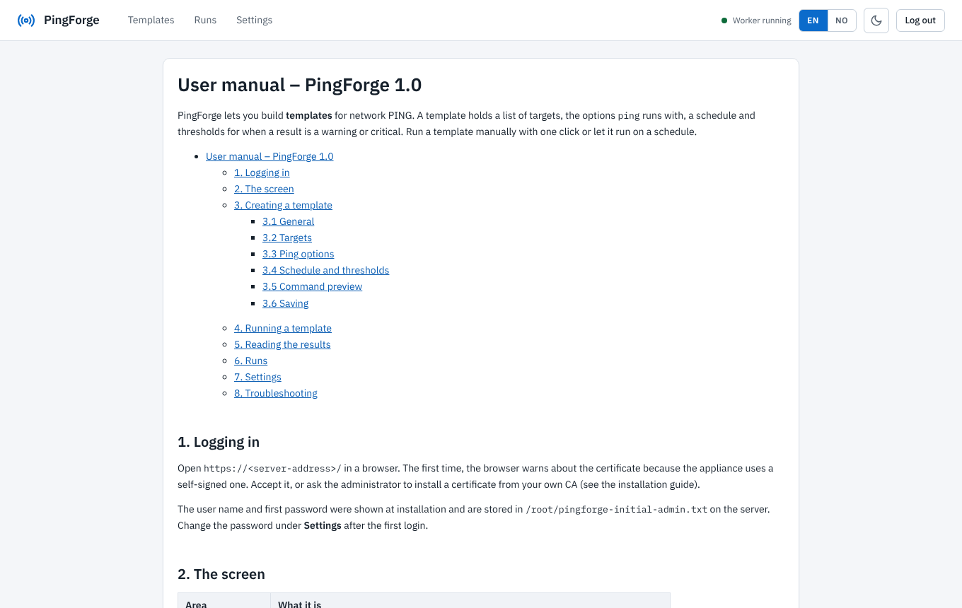 Screenshot. The user manual in the GUI
