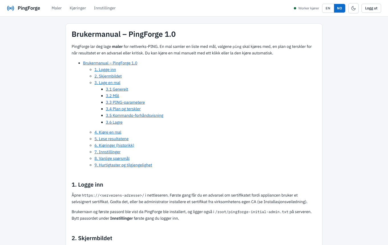 Skjermbilde. Brukermanualen i GUI-et