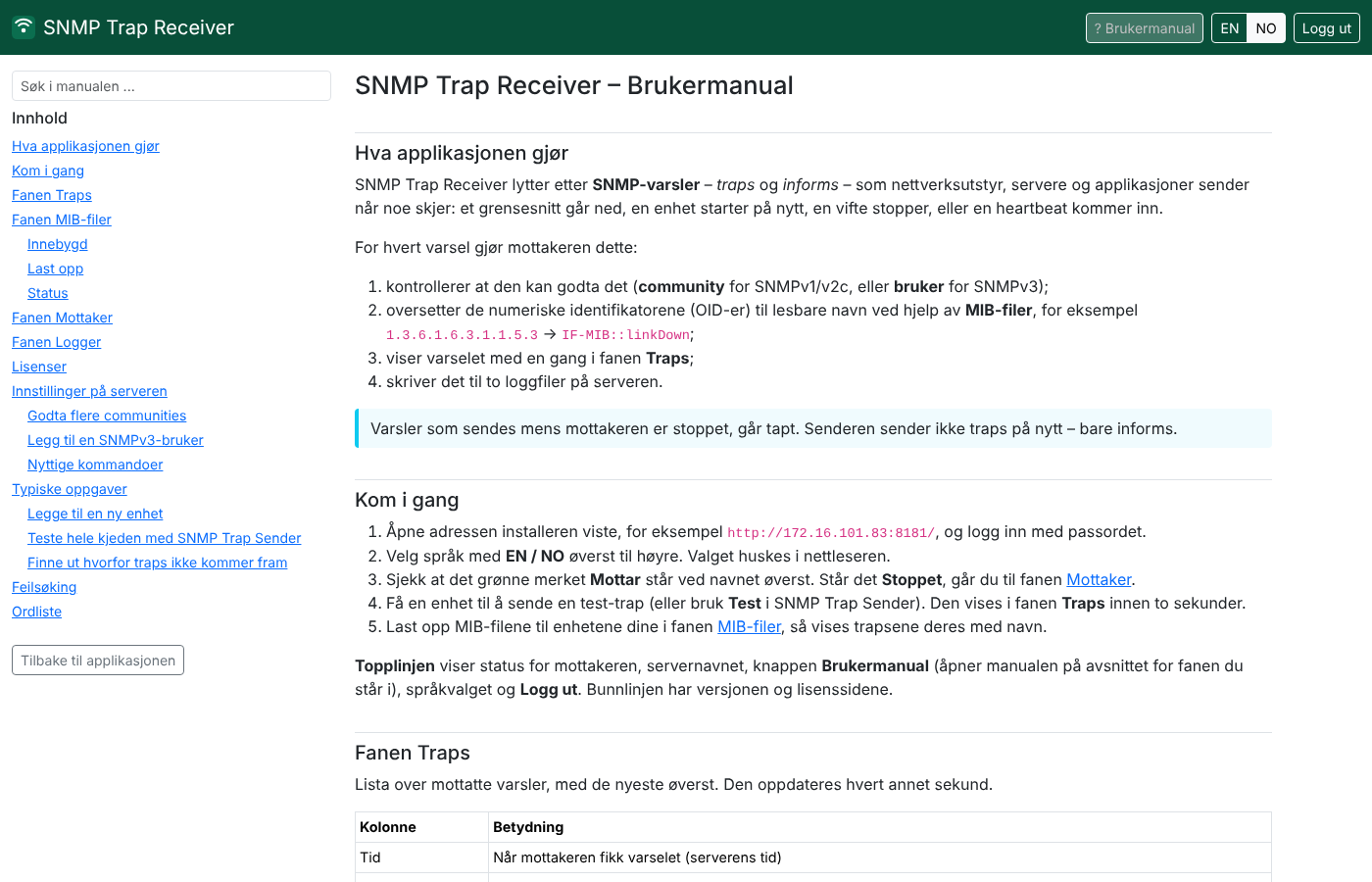 Skjermbilde. Receiver: brukermanualen i GUI-et