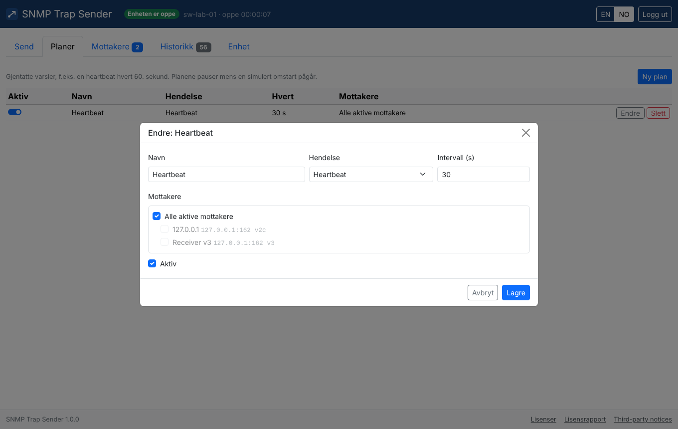 Skjermbilde. Sender: planer, for eksempel heartbeat