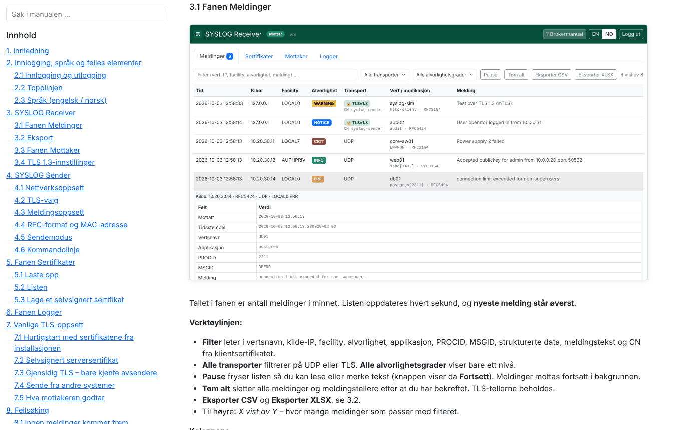 Skjermbilde. Receiver: brukermanualen i GUI-et