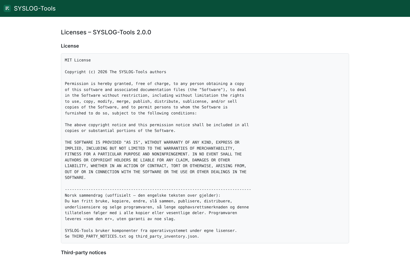 Screenshot. Receiver: licenses and third-party notices