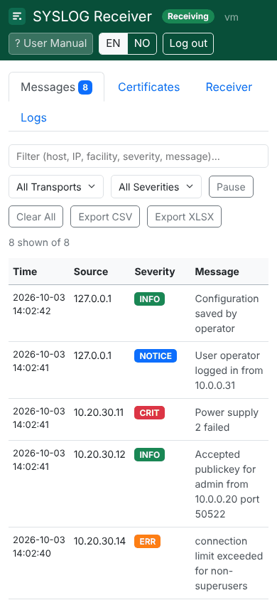Screenshot. Receiver: on mobile